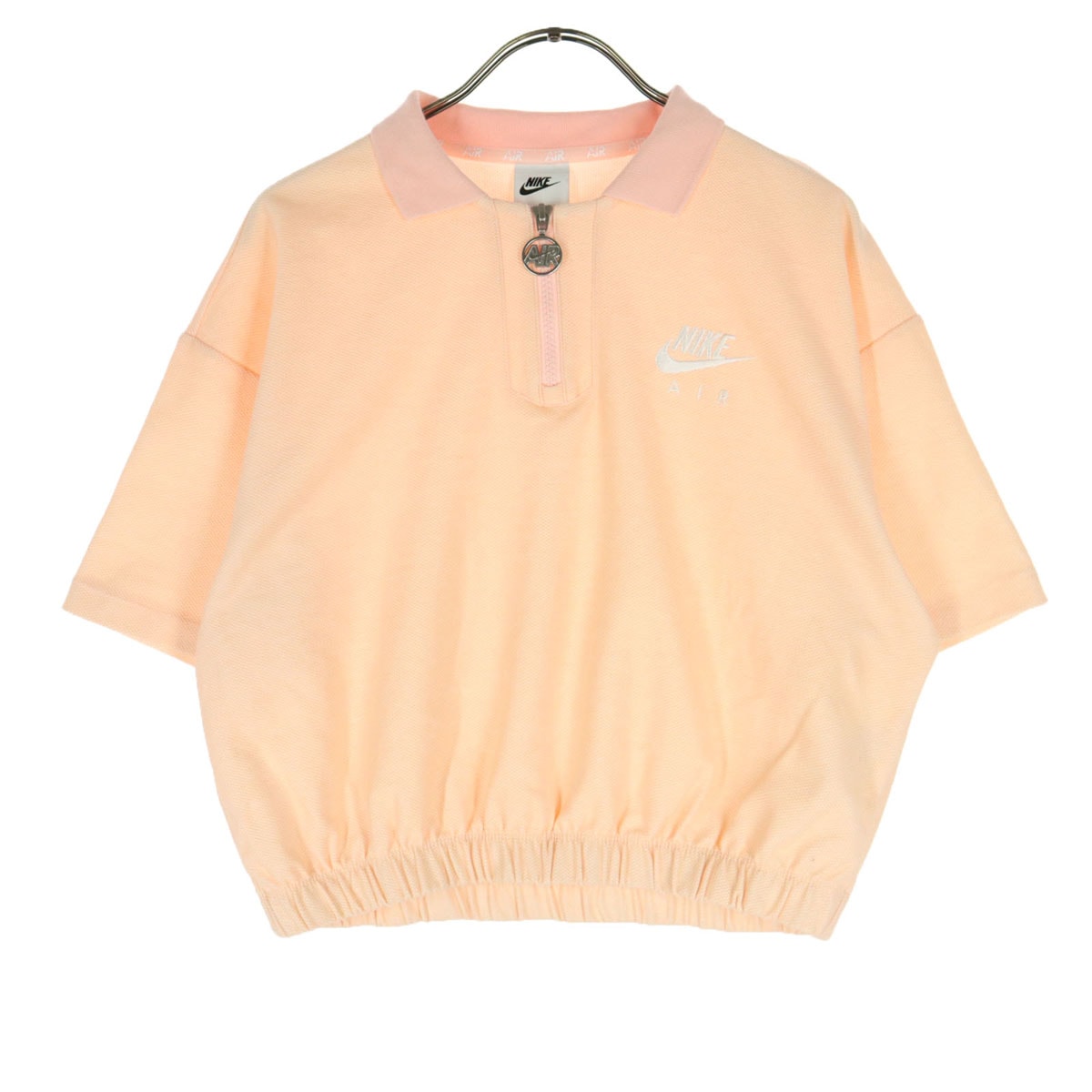 NIKE ナイキ スウッシュ 半袖 ハーフジップ ポロシャツ L ピンク ショート丈