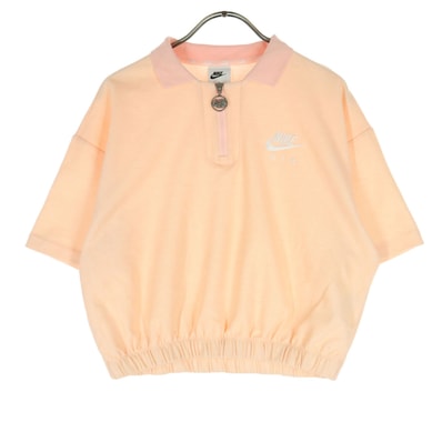 NIKE ナイキ スウッシュ 半袖 ハーフジップ ポロシャツ L ピンク ショート丈