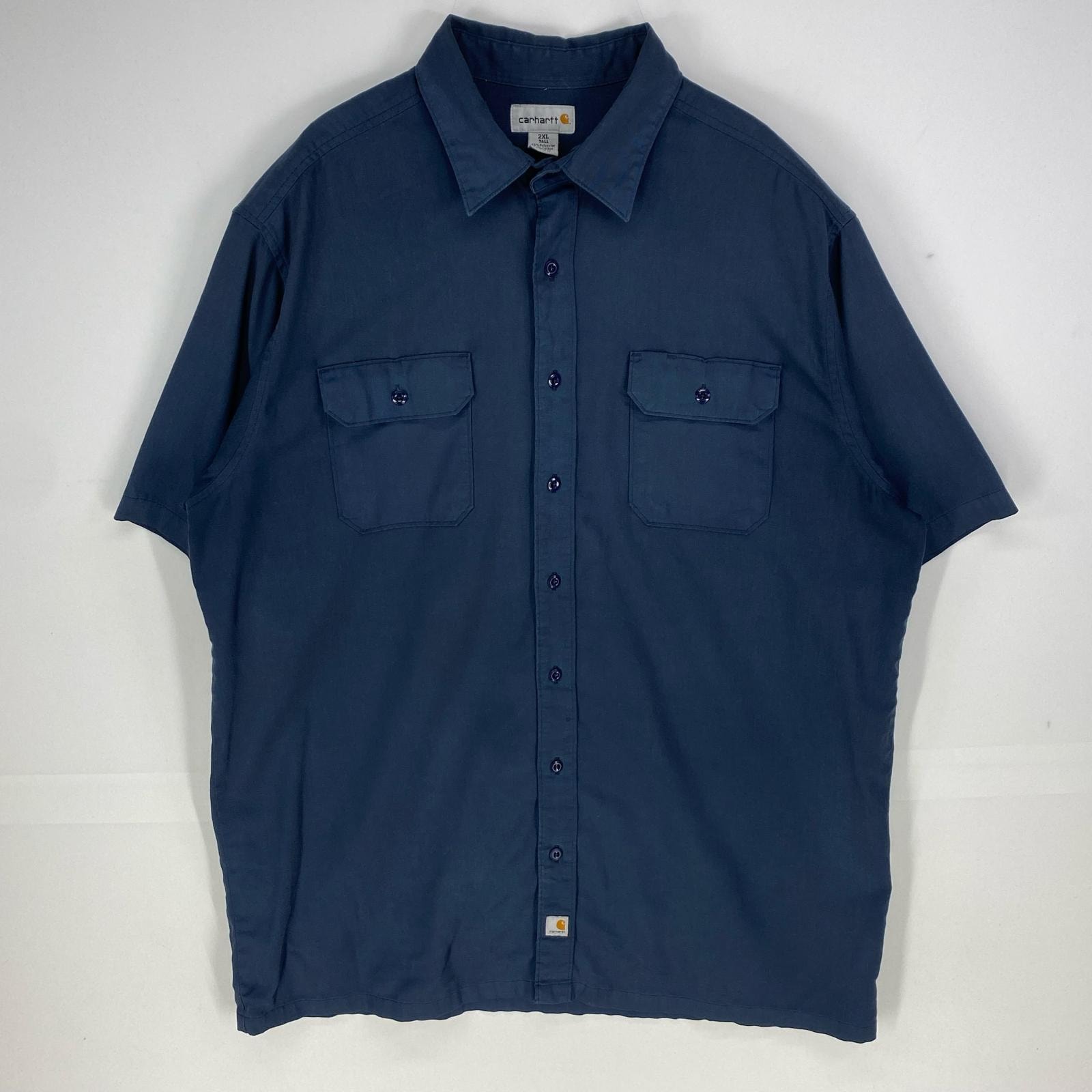 古着 カーハート Carhartt 半袖シャツ 胸ポケット ワンポイント 大きいサイズ ショートスリーブ ロゴ 2XL TALL  グレー系 無地 メンズ