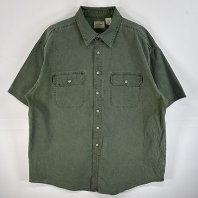 古着 エルエルビーン L.L.Bean 半袖シャツ 肉厚 フラップポケ 大きいサイズ XL-REG グリーン系 無地 メンズ
