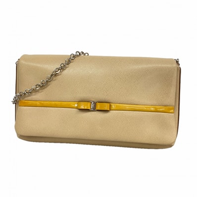 ★SALE【6gc3063】サルヴァトーレフェラガモ ショルダーバッグ ヴァラ レザー ベージュ シルバー金具【中古】レディース