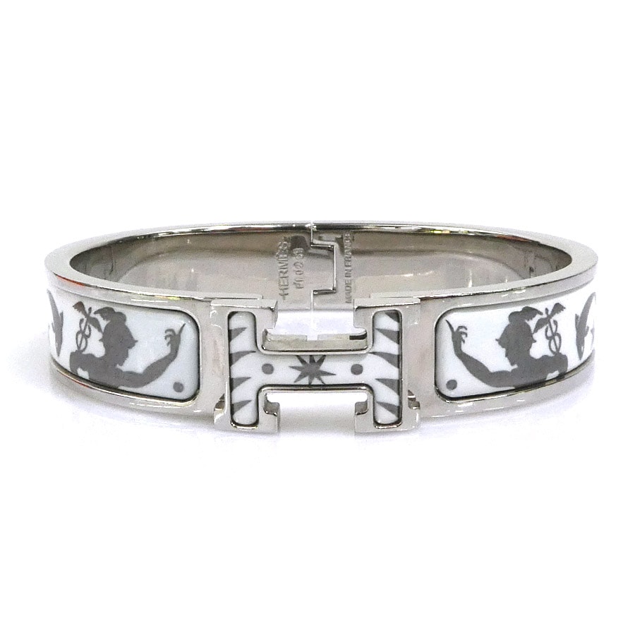 エルメス HERMES バングル ブレスレット クリックH メタル/エナメル ホワイト シルバー レディース【中古】 56758k
