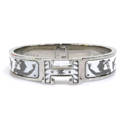 エルメス HERMES バングル ブレスレット クリックH メタル/エナメル ホワイト シルバー レディース【中古】 56758k