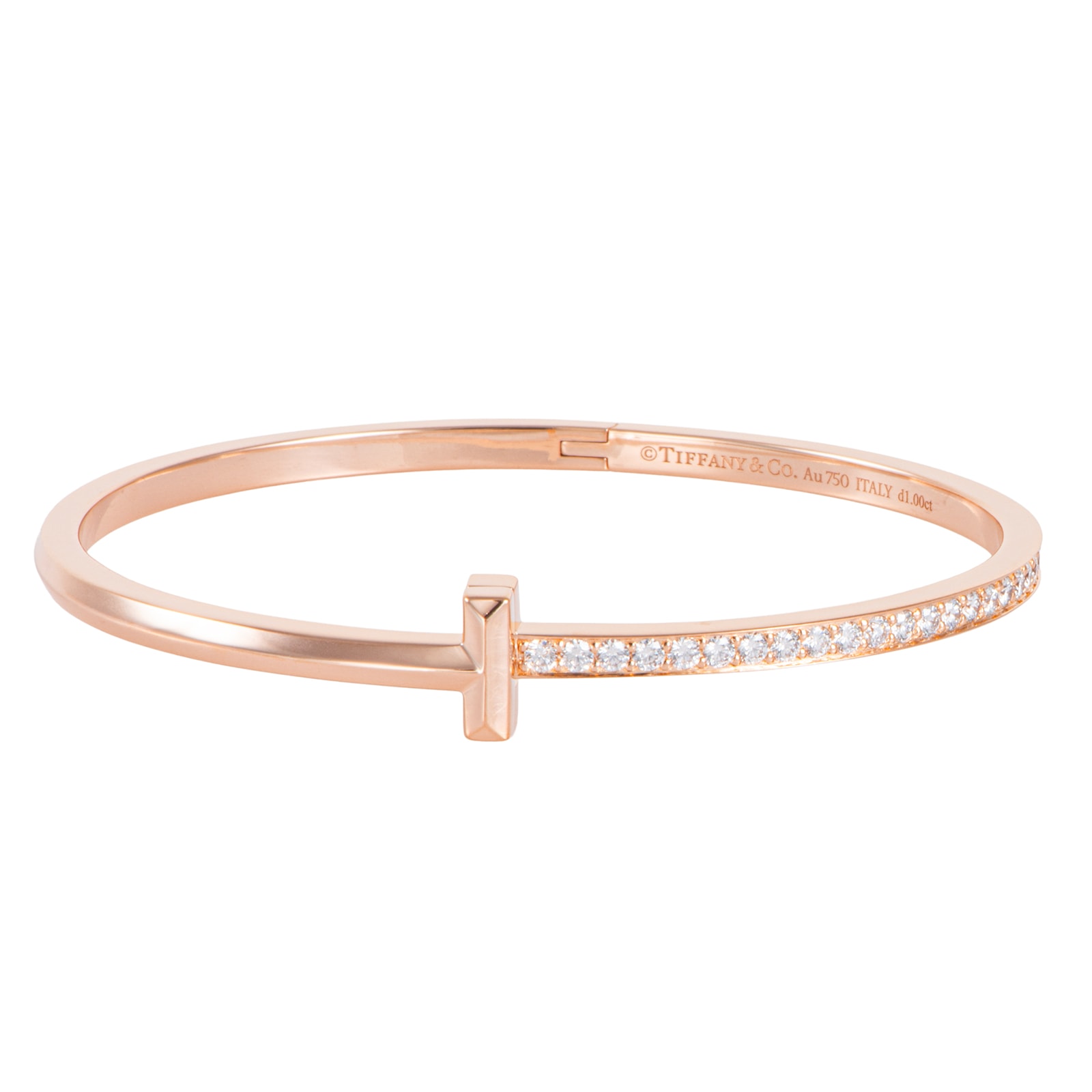 TIFFANY&Co. ティファニー ティファニーT Tワン ナロー ダイヤモンド ヒンジ バングル ブレスレット K18RG ダイヤモンド ピンク ゴールド【中古】