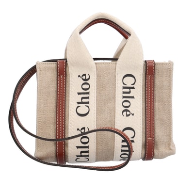クロエ ミニトート ウッディ ショルダーバッグ リネン CHC22AP237I2690U ブラウン レディース Chloe 中古