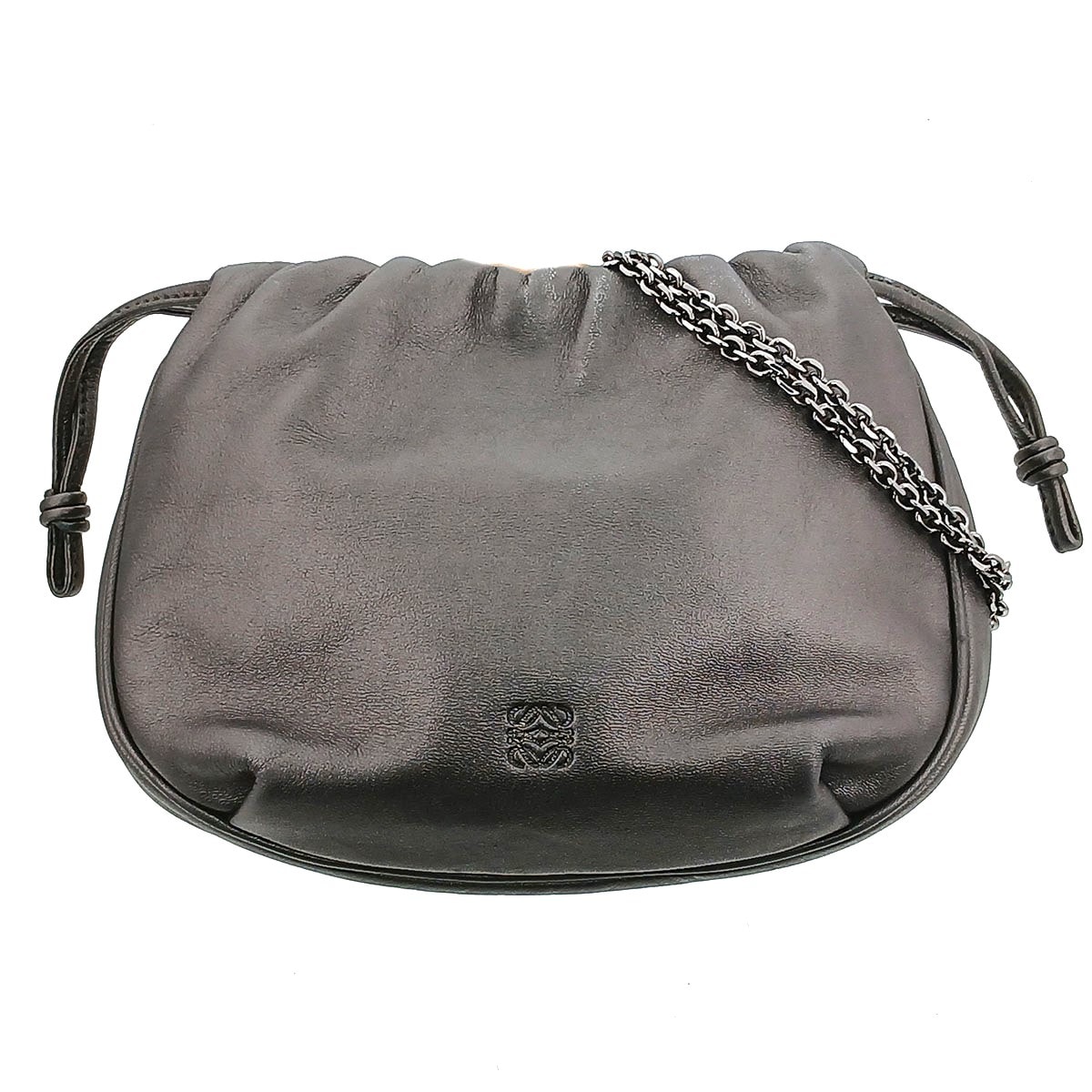 LOEWE ロエベ アナグラム ショルダーポーチ ショルダーバッグ レザー グレー  レディース【中古】