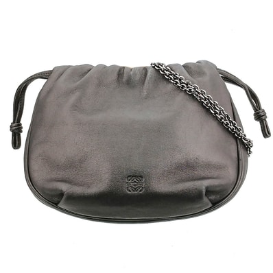 LOEWE ロエベ アナグラム ショルダーポーチ ショルダーバッグ レザー グレー レディース【中古】