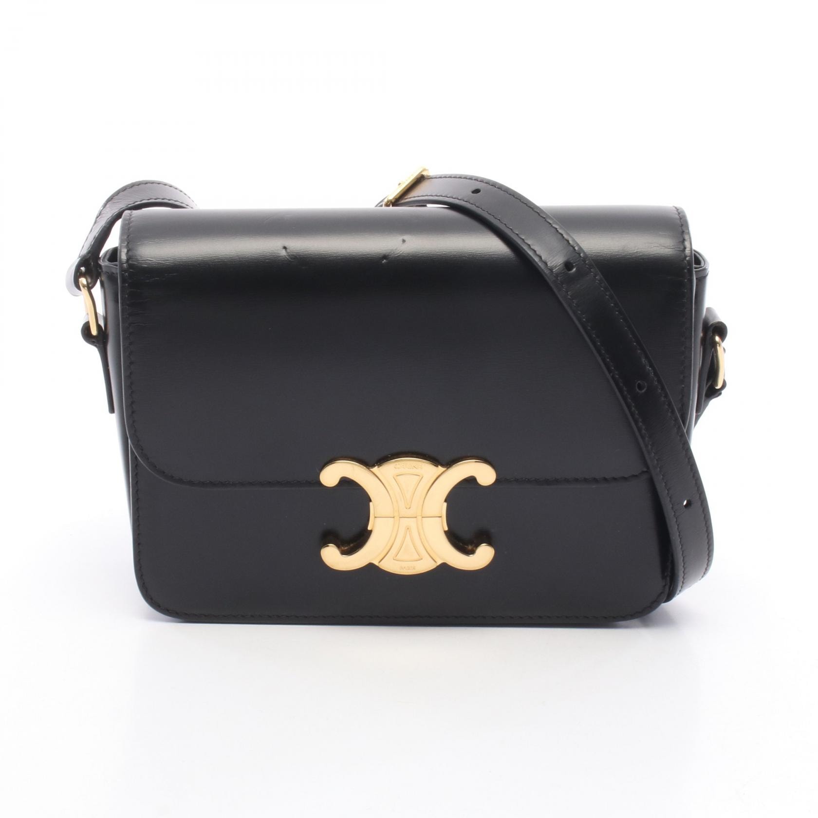 セリーヌ CELINE ティーン トリオンフ バッグ ショルダーバッグ バッグ レザー レディース ブラック系 188423BF4 【中古】