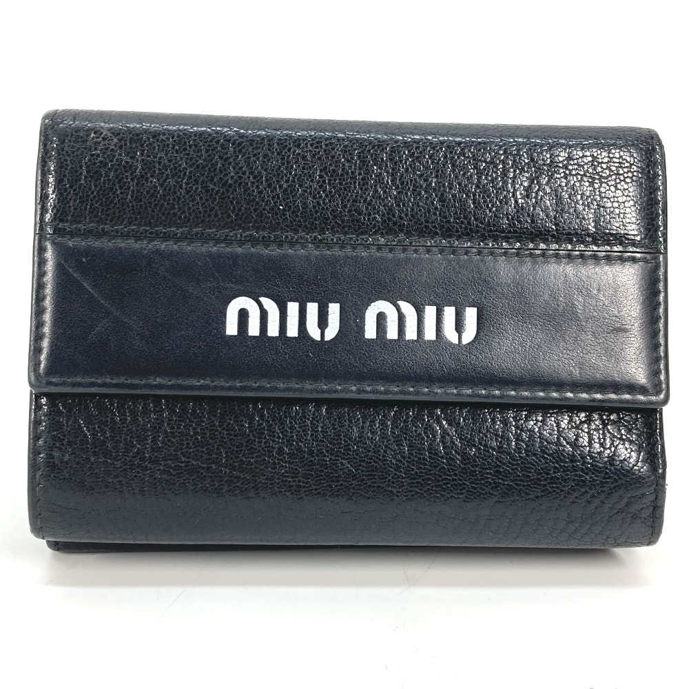 ミュウミュウ MIUMIU ロゴ 5ML014 バイカラー コンパクトウォレット 3つ折り財布 レザー ブラック