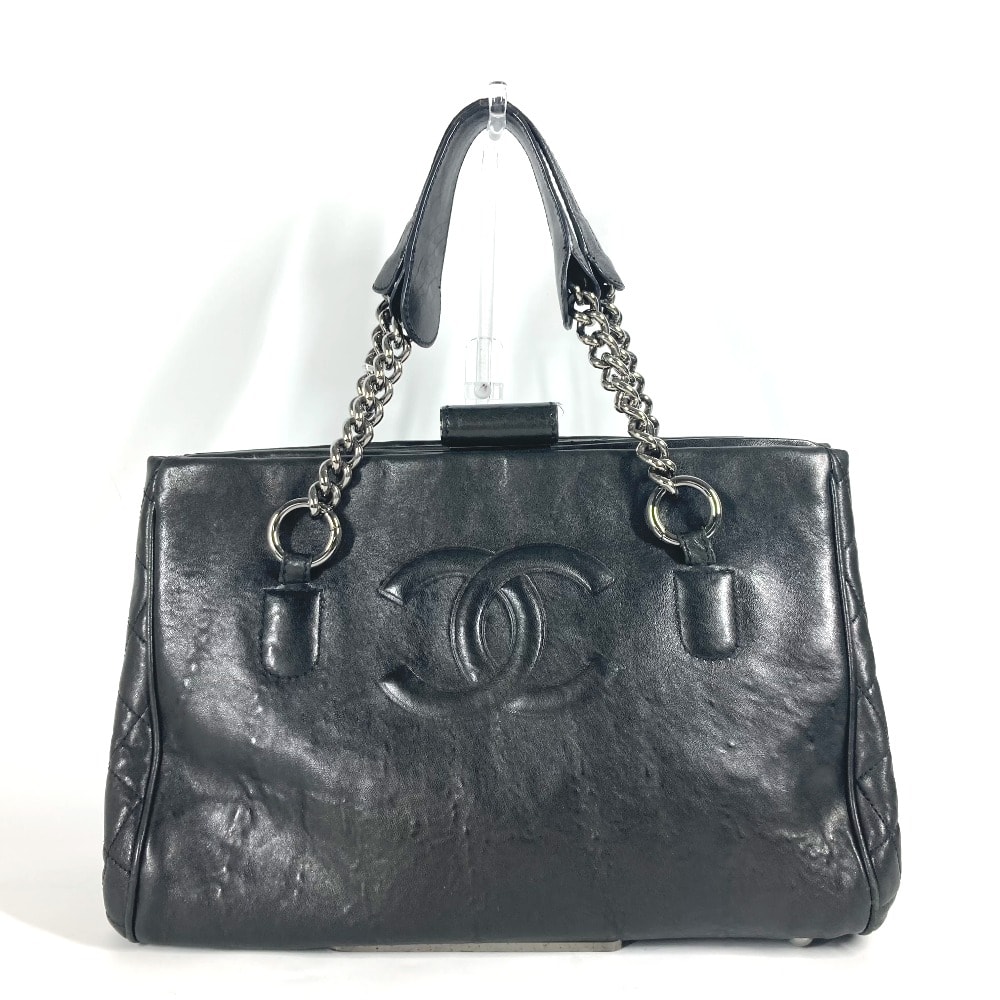 シャネル CHANEL CC ココマーク 肩掛け カバン ヴィンテージ Wチェーン チェーンバッグ トートバッグ ショルダーバッグ カーフレザー ブラック