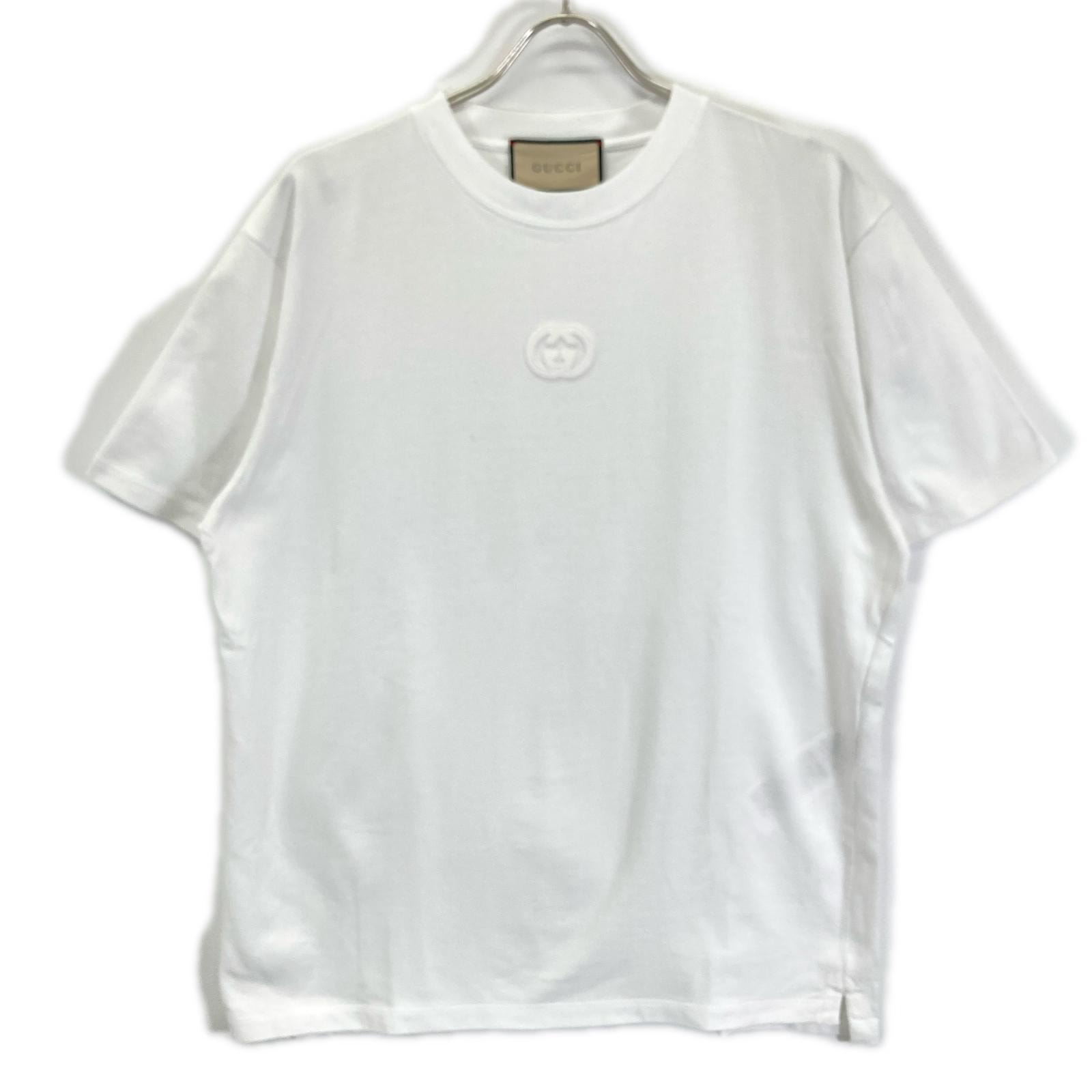 グッチ 774580 ホワイト ロゴ刺繍 コットン Tシャツ XS
