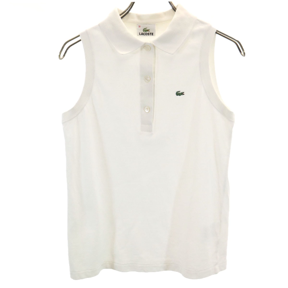 LACOSTE ラコステ 日本製 ノースリーブ ポロシャツ 38 ホワイト 鹿の子
