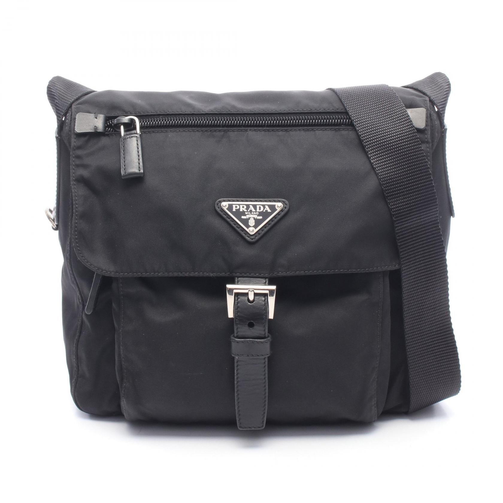 プラダ PRADA トライアングルロゴ ショルダーバッグ ショルダーバッグ バッグ ナイロン レザー レディース ブラック系 【中古】