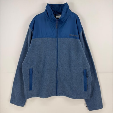 古着 コロンビア Columbia ジャケット フルジップ ワンポイント ロゴ 刺繍 大きいサイズ フリース XL ブルー系 メンズ
