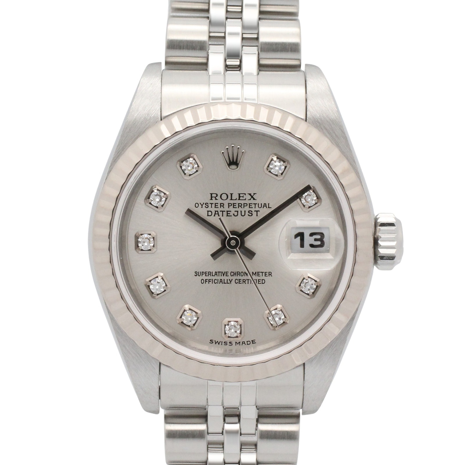 ロレックス ROLEX デイトジャスト 10Pダイヤ F番 腕時計 時計 K18WG(ホワイトゴールド) ステンレススチール ダイヤモンド レディース シルバー系 新ダイヤ 79174G 【中古】