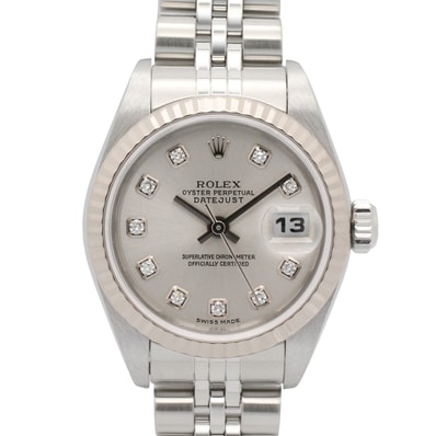 ロレックス ROLEX デイトジャスト 10Pダイヤ F番 腕時計 時計 K18WG(ホワイトゴールド) ステンレススチール ダイヤモンド レディース シルバー系 新ダイヤ 79174G 【中古】
