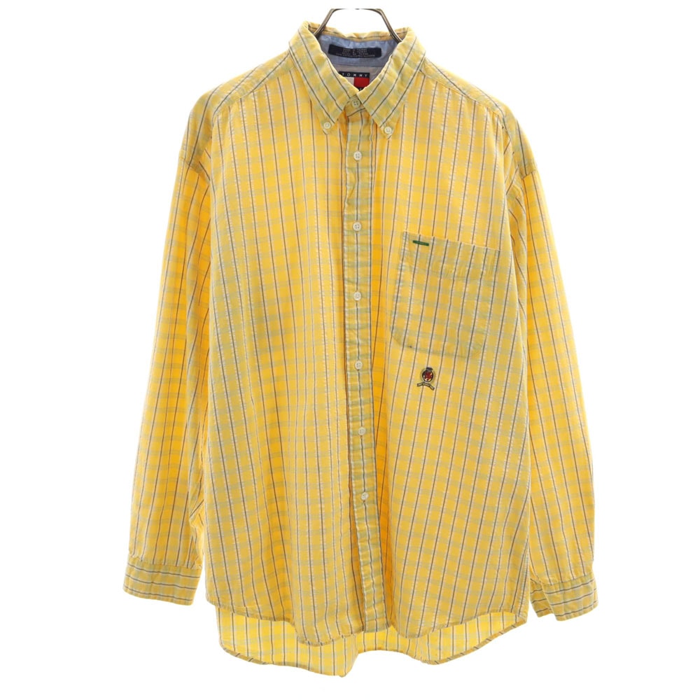 TOMMY HILFIGER トミーヒルフィガー 90s オールド フラッグタグ チェック柄 長袖 ボタンダウンシャツ L イエロー