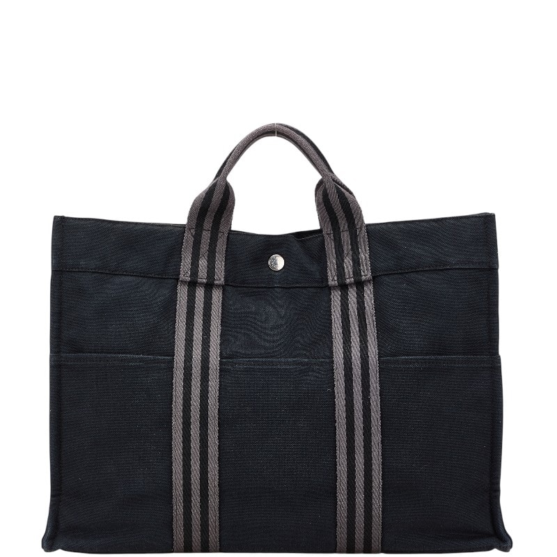 エルメス フールトゥMM トートバッグ ハンドバッグ ブラック グレー キャンバス レディース HERMES 【中古】
