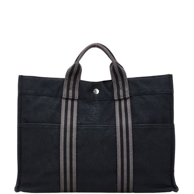 エルメス フールトゥMM トートバッグ ハンドバッグ ブラック グレー キャンバス レディース HERMES 【中古】