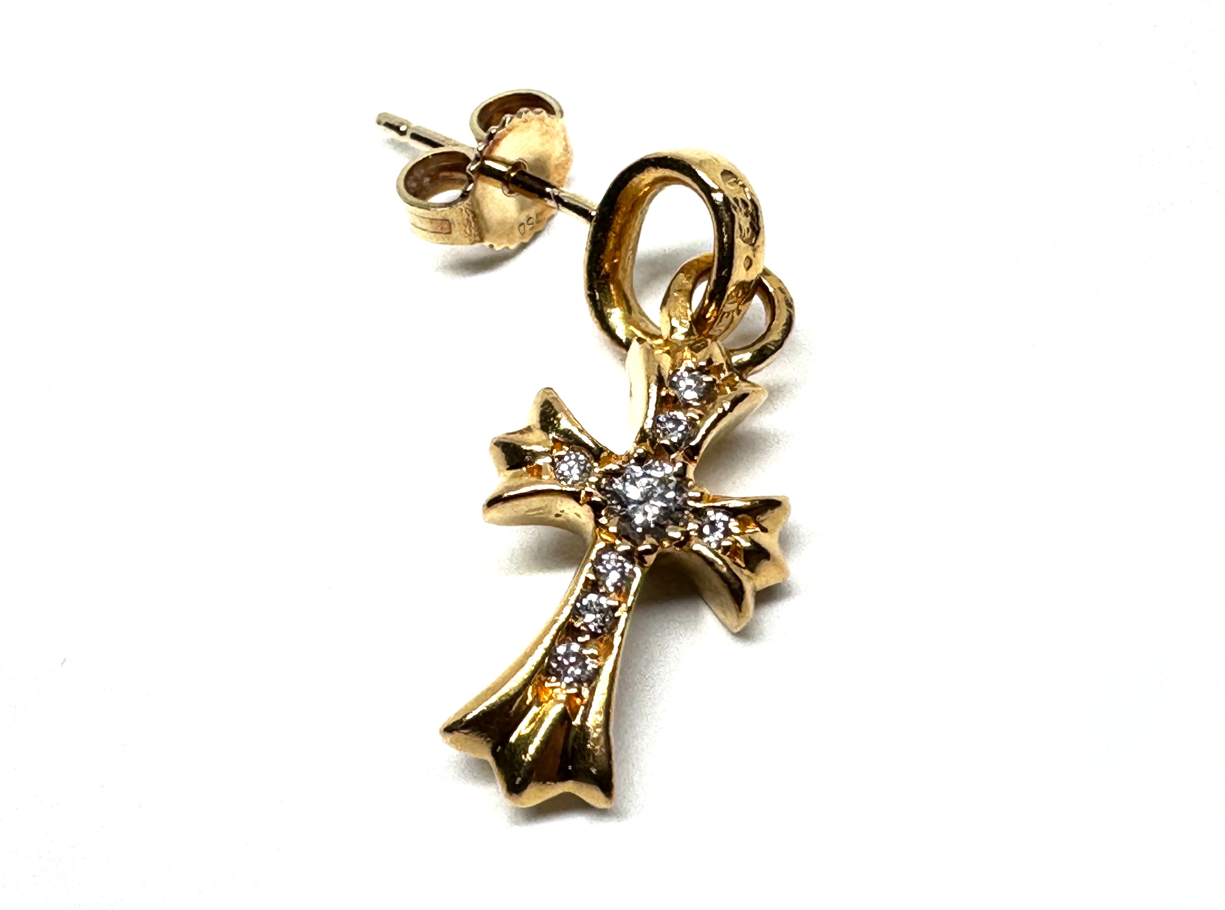 Chrome Hearts 22K CH Cross Baby Fat Pierce W / Diamond Pave (CH Specification) "Gold"