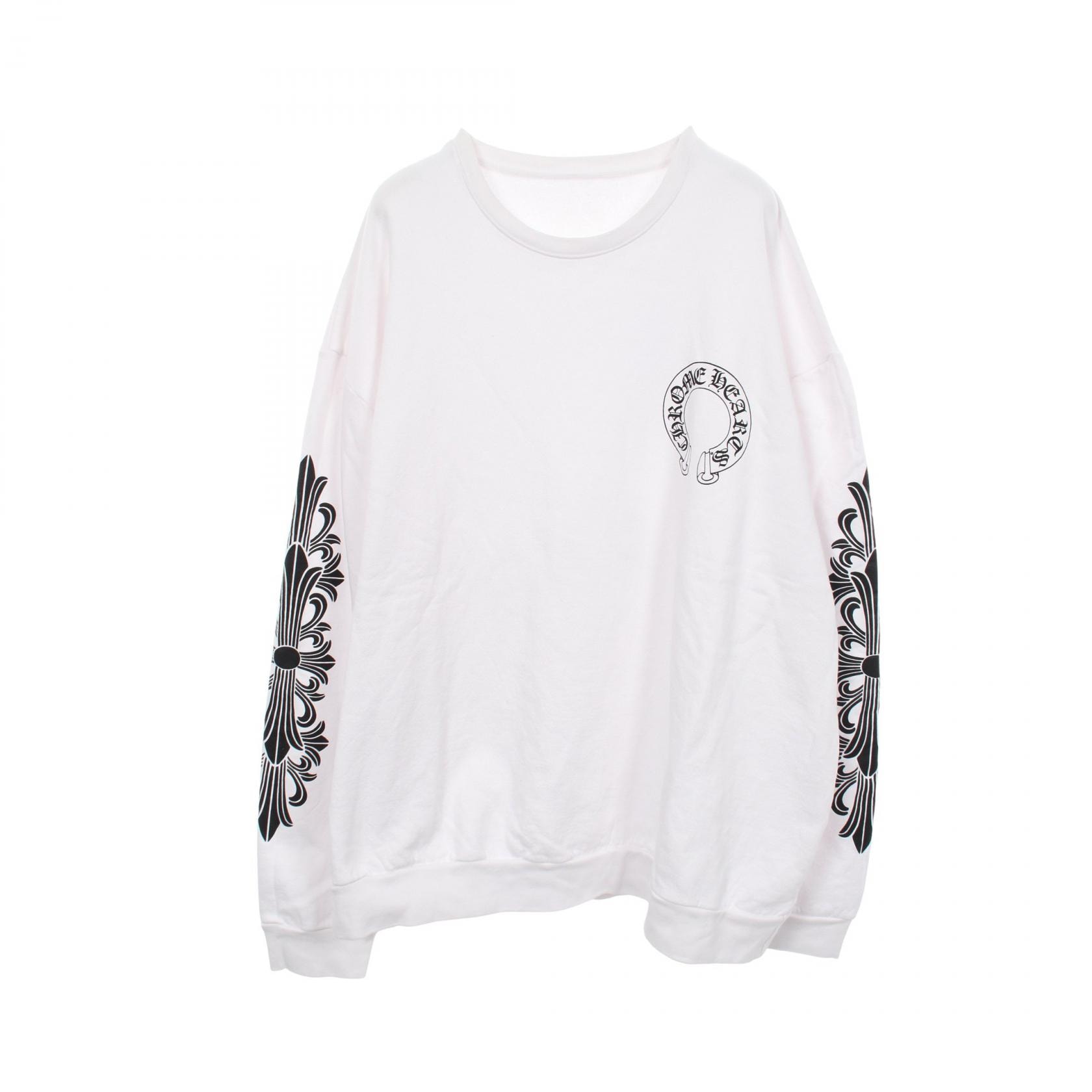 クロムハーツ CHROME HEARTS ホースシューアームフローラルクロス スウェット 衣料品 トップス コットン メンズ ホワイト系 【中古】