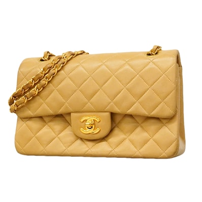★SALE【6hb0964】シャネル ショルダーバッグ マトラッセ Wフラップ Wチェーン ラムスキン ベージュ ゴールド金具【中古】レディース