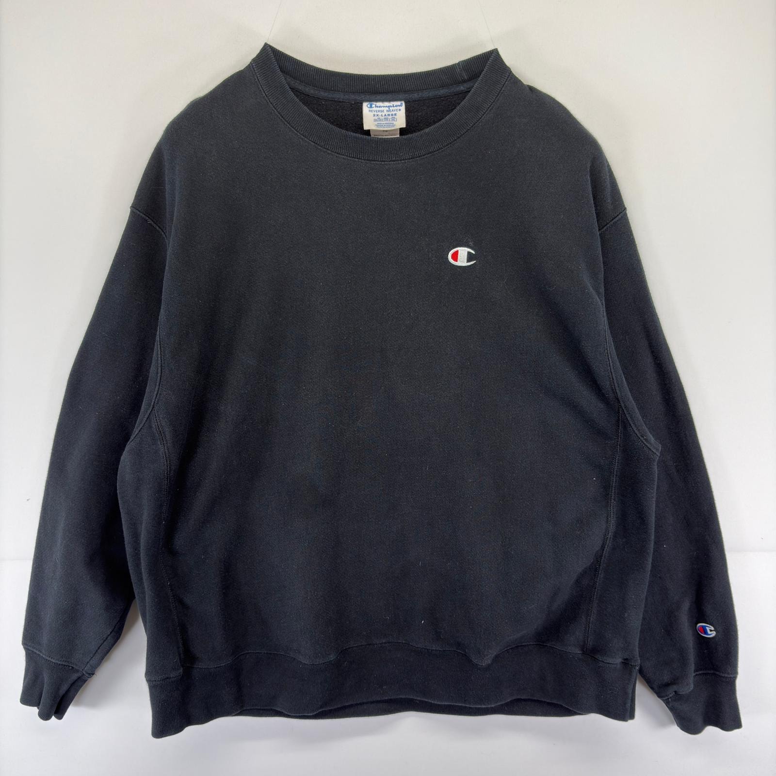 古着 チャンピオン Champion スウェット プルオーバー 大きいサイズ ワンポイントロゴ リバースウィーブ 2XL ブラック系 メンズ
