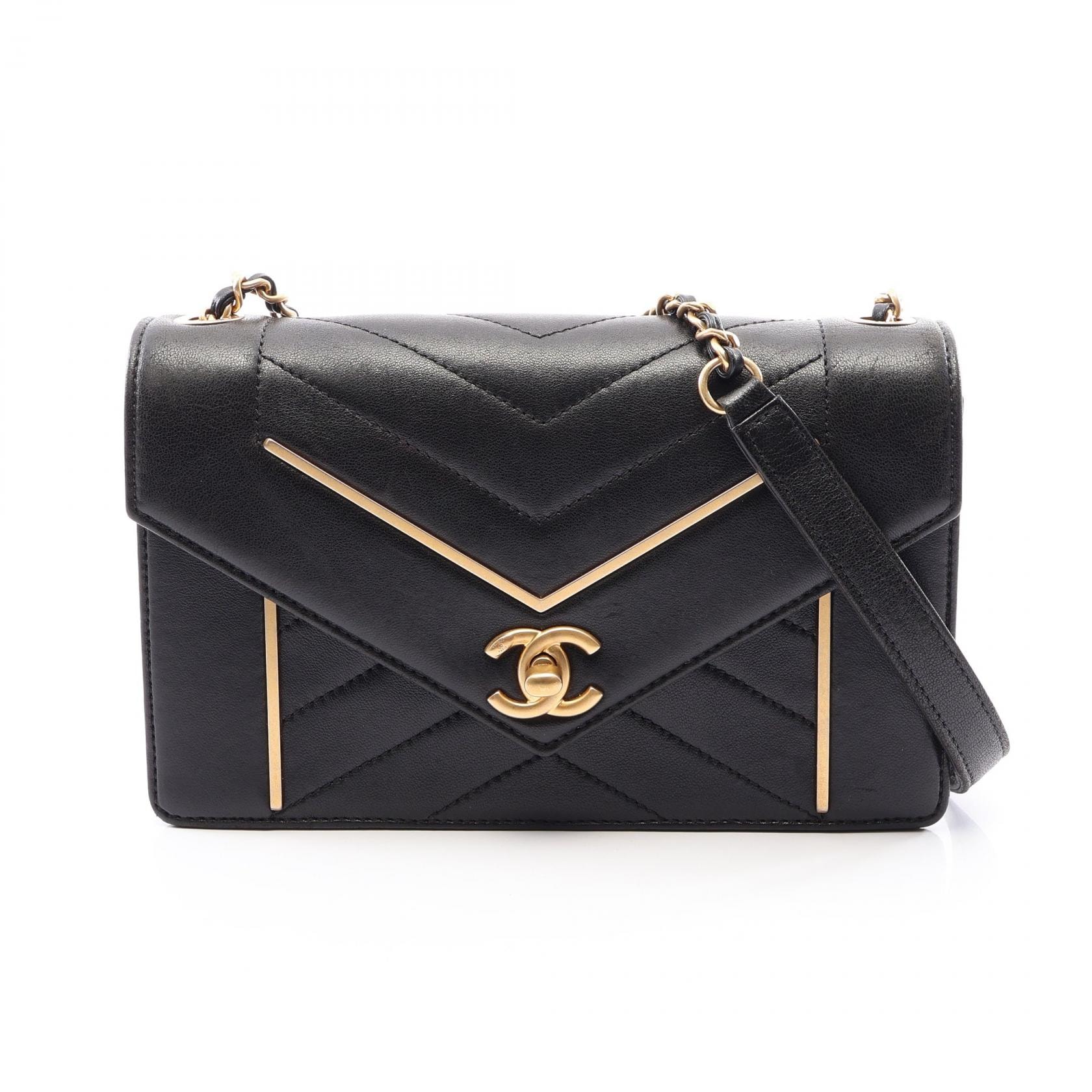 シャネル CHANEL Vステッチ ミニ ショルダーバッグ バッグ ラムスキン(羊革) レディース ブラック系 【中古】