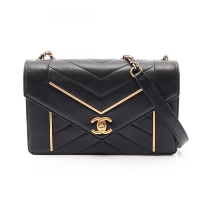 シャネル CHANEL Vステッチ ミニ ショルダーバッグ バッグ ラムスキン(羊革) レディース ブラック系 【中古】