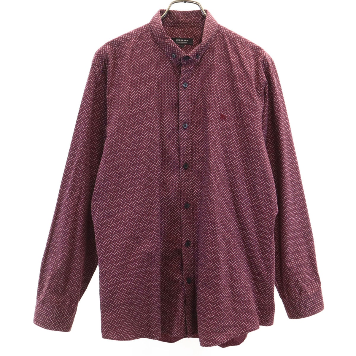 BURBERRY BLACK LABEL バーバリーブラックレーベル 総柄 長袖 ボタンダウンシャツ 3 ボルドー 三陽商会
