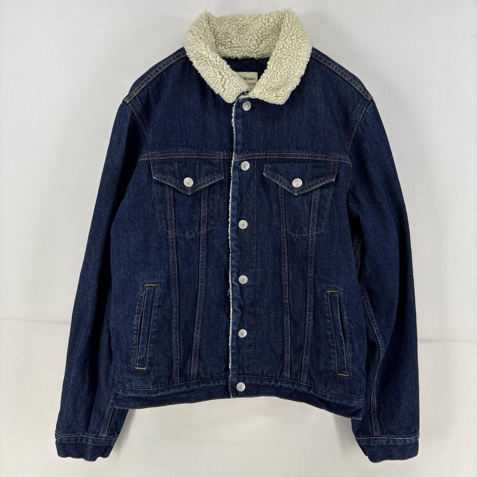 古着 ギャップ GAP デニム ジャケット 裏地ボア スナップボタン ボアライナー M  ブルー メンズ