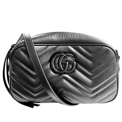 GUCCI グッチ ショルダーバッグ GGマーモント スモール カメラバッグ キルティング 肩掛け 斜め掛け 447632 レザー ブラック 黒 ブラック金具 レディース【中古品】