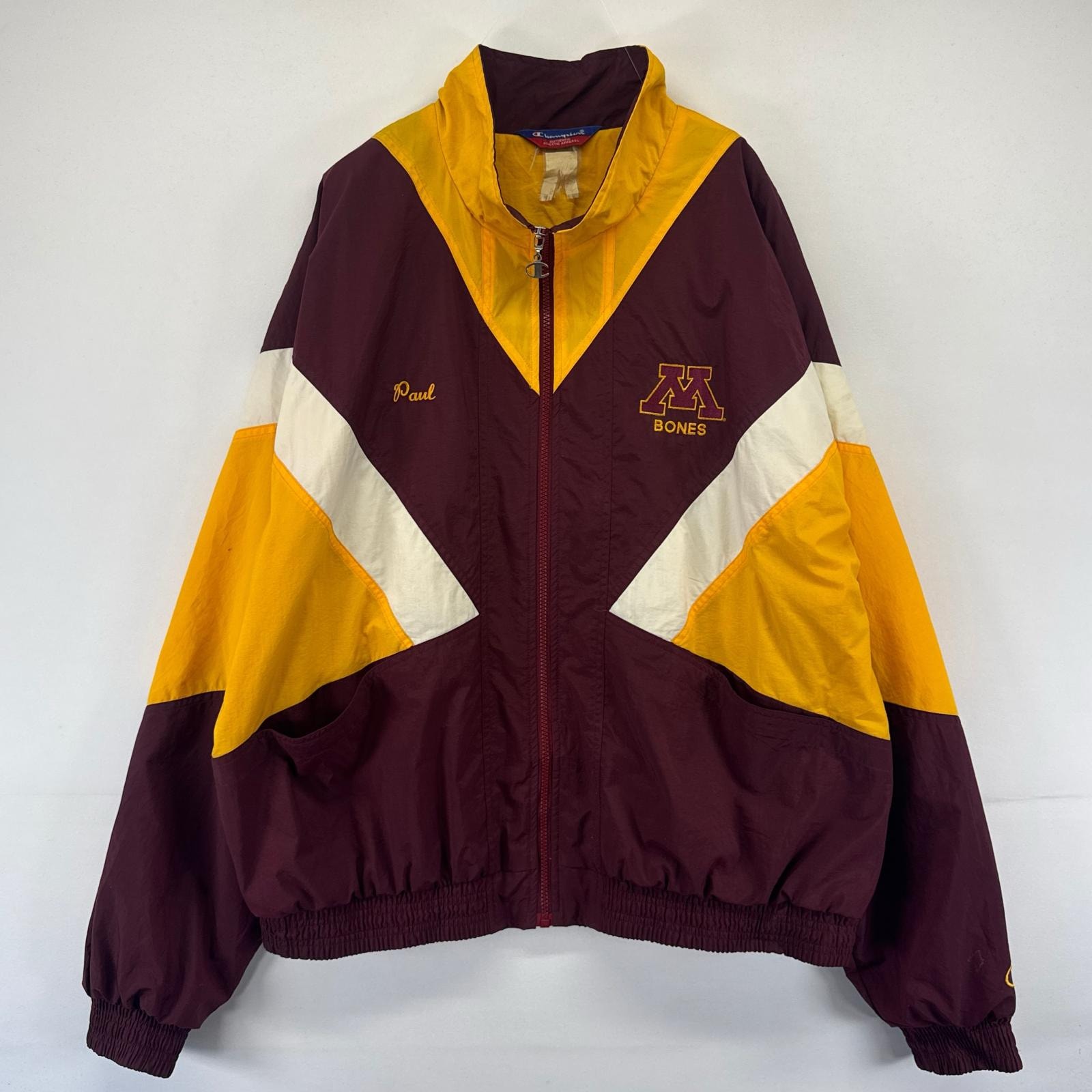 古着 90's/90年代 チャンピオン Champion ジャケット フルジップ ナイロン ワッペン マルチカラー カレッジ ロゴ刺繍 メンズ