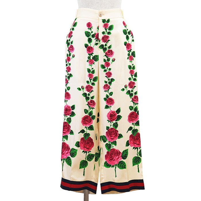 美品 グッチ シェリーライン シルク100％ パンツ レディース マルチカラー 38 GUCCI