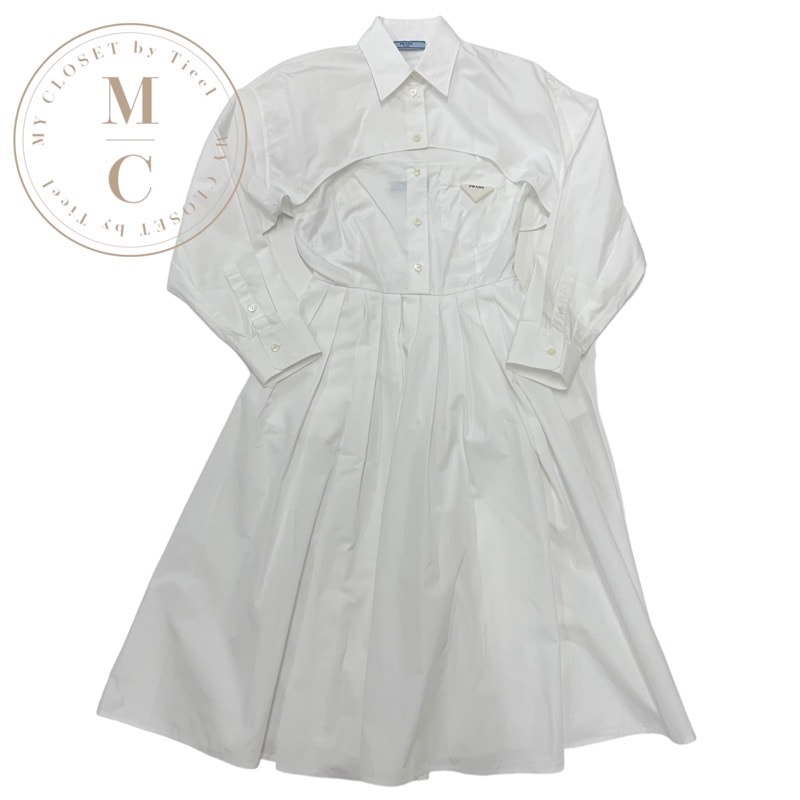 プラダ PRADA ポプリン ワンピース コットン ホワイト 白 トライアングル ロゴ ドレス セットアップ