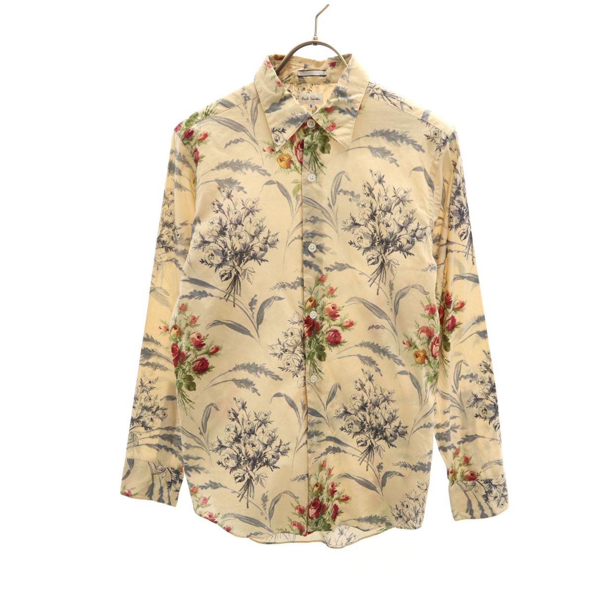 Paul Smith ポールスミス 日本製 花柄 長袖 コットンシャツ S ベージュ