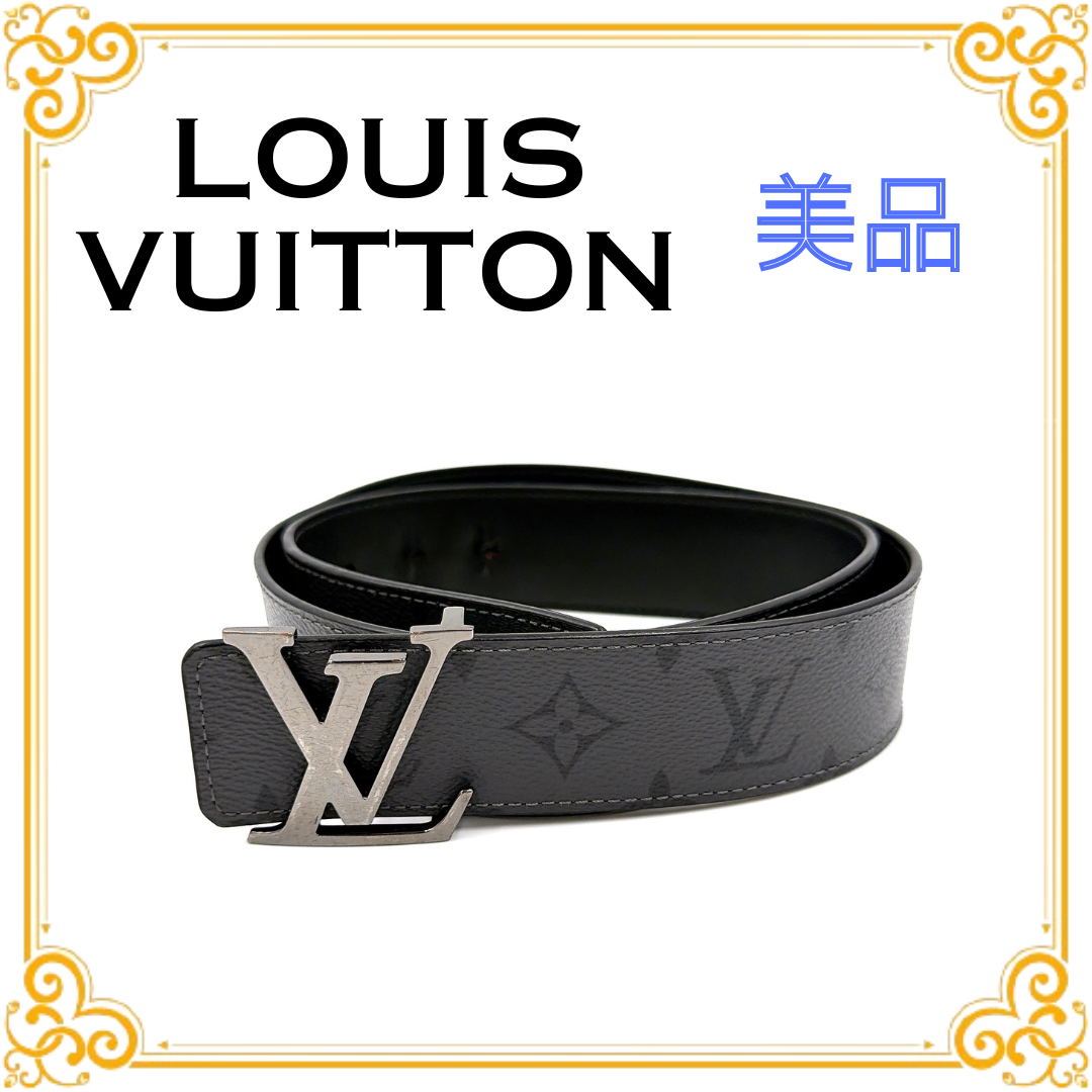 ■美品■ LOUIS VUITTON ルイヴィトン M0285 サンチュールLVイニシャル40MM ベルト ブラック モノグラム エクリプス レザー メンズ