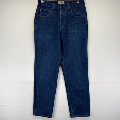 古着 エルエルビーン L.L.Bean デニム パンツ 5ポケット ストレート レザーパッチ w32×L30 ブルー系 メンズ