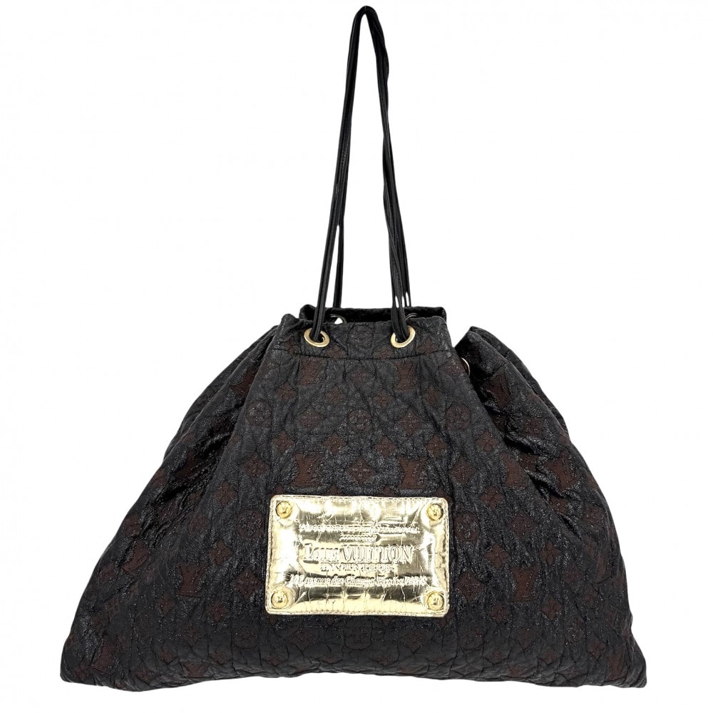 LOUIS VUITTON ルイヴィトン ショルダーバッグ モノグラムエルヴィニル スクイーチ ハンドバッグ 肩掛け 斜め掛け 巾着 M95259    ブラック 黒 ブラウン 茶 ゴールド金具 レディース【中古品】