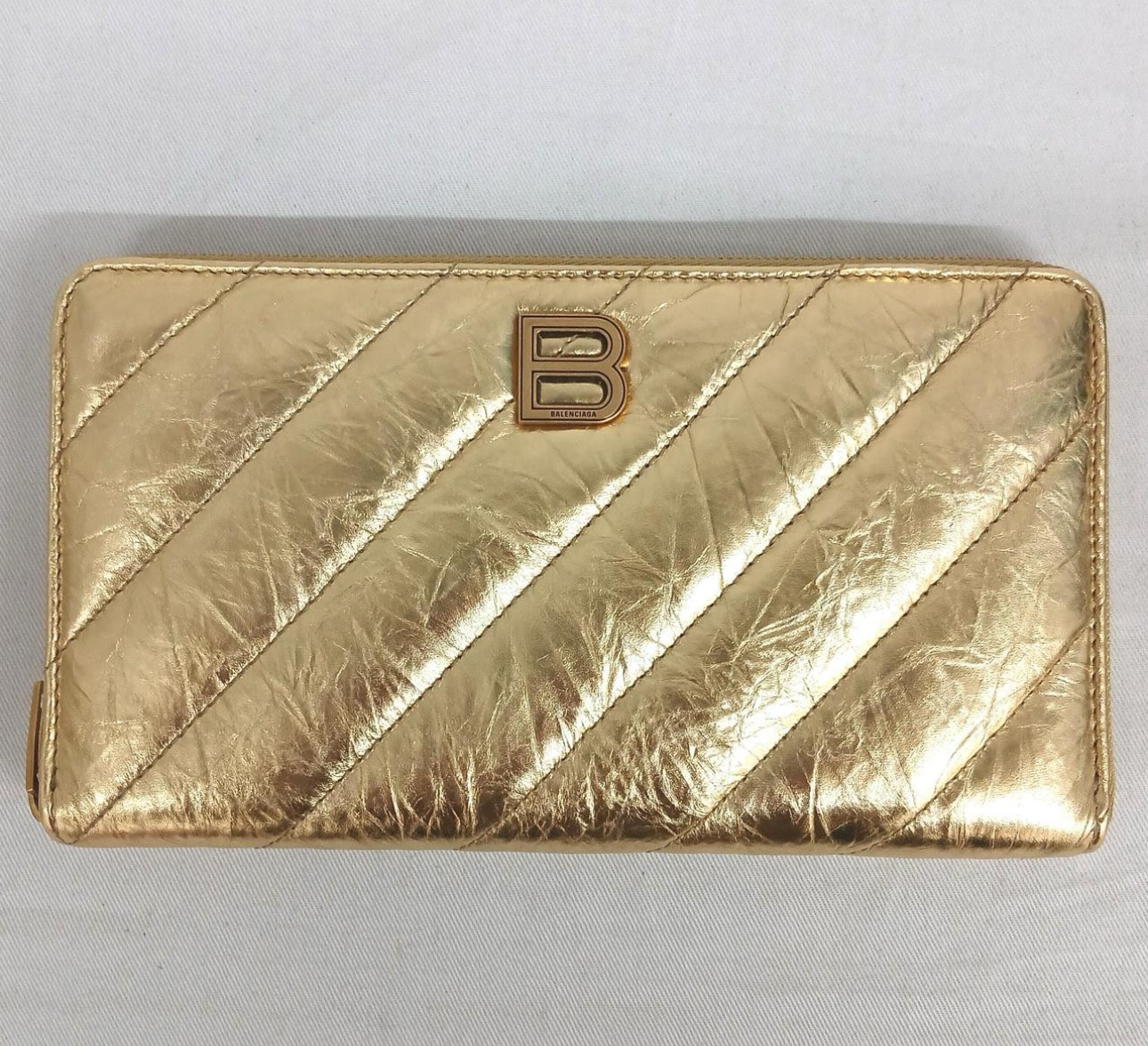 BALENCIAGA Crush Continental Wallet Metallic Quilt "Gold"