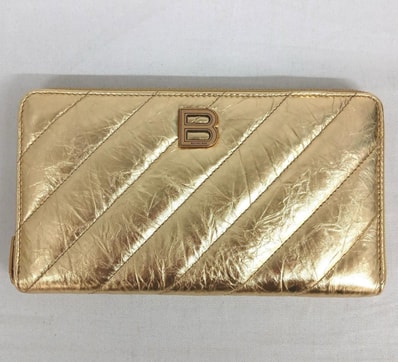 BALENCIAGA Crush Continental Wallet Metallic Quilt "Gold"
