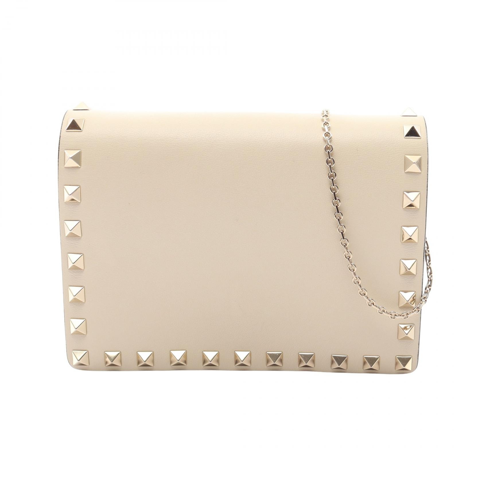 ヴァレンティノ・ガラヴァーニ Valentino Garavani ロックスタッズ ショルダーバッグ バッグ レザー レディース ホワイト系 【中古】