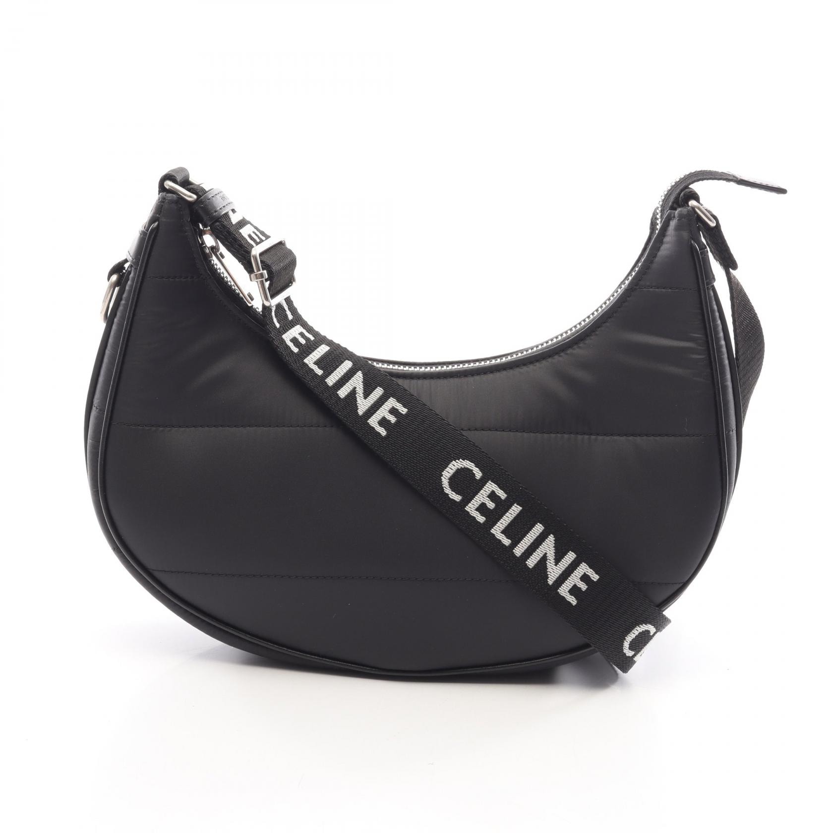 セリーヌ CELINE AVA アヴァ ミディアム ショルダーバッグ バッグ ナイロン レザー レディース ブラック系 【中古】