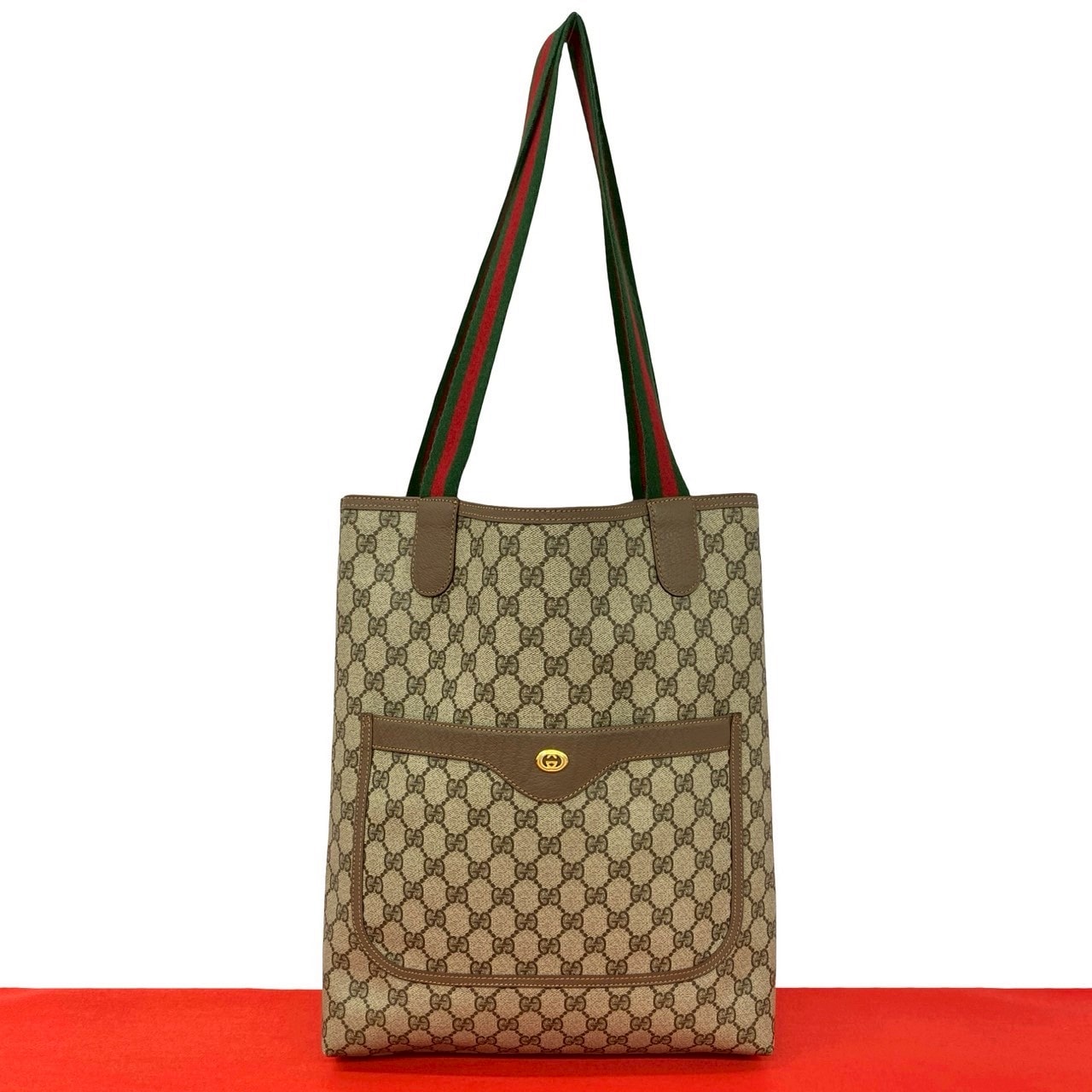 GUCCI グッチ シェリーライン GG ロゴ 金具 レザー PVC トートバッグ ブラウン
45200