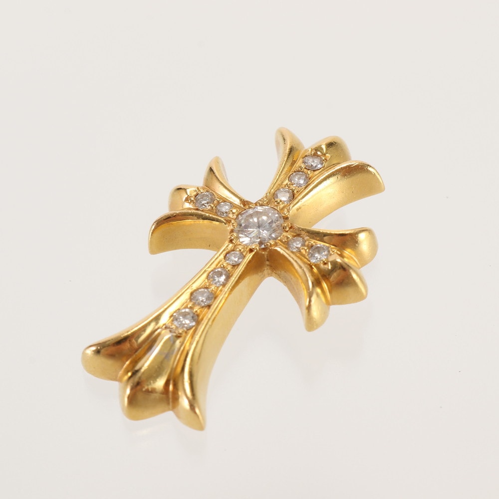 Chrome Hearts 22K Small CH Cross Pave Diamond Pendant Top "Yellow Gold"