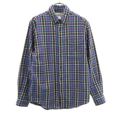 L.L.Bean エルエルビーン チェック柄 長袖 コットンネル ボタンダウンシャツ S ブルー アウトドア