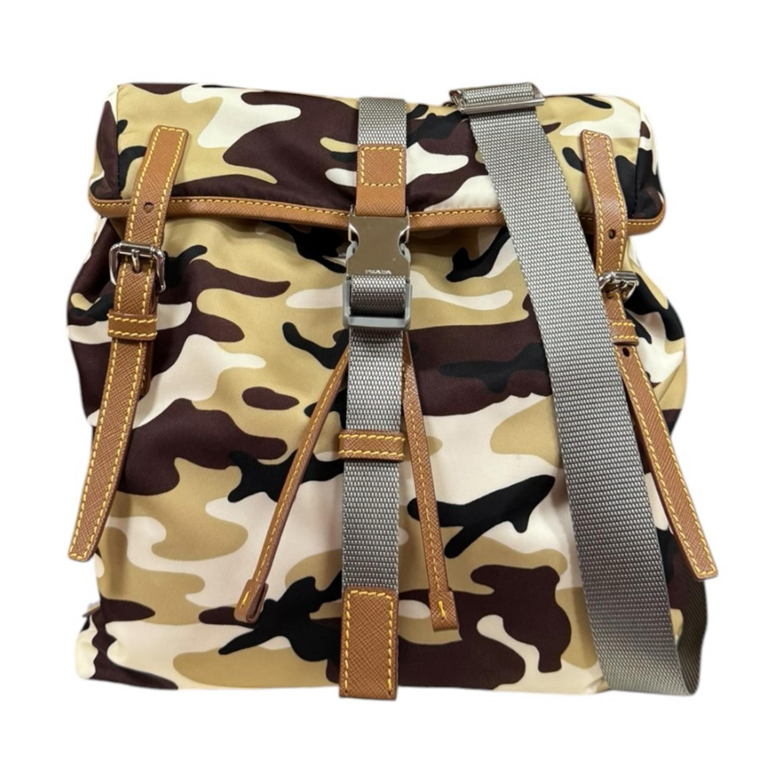 プラダ カモフラージュ柄 ショルダーバッグ ナイロン 2VL028 ブラウン メンズ PRADA  中古