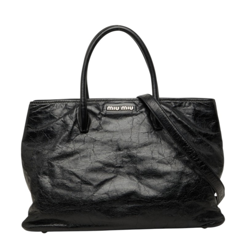 ミュウミュウ VITELLO ヴィッテロ ショルダーバッグ ハンドバッグ 2way ブラック レザー レディース MIUMIU 中古