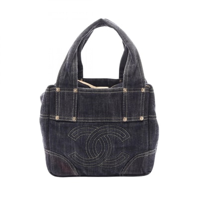 シャネル CHANEL スパークリングデニム ココマーク ハンドバッグ バッグ デニム レザー レディース ネイビー系 A31985 【中古】