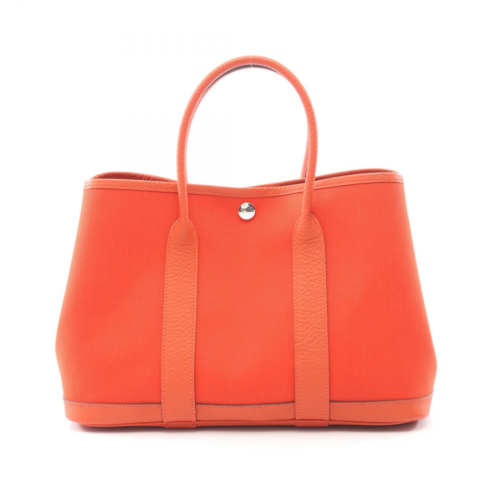 エルメス HERMES ガーデンパーティTPM トートバッグ バッグ キャンバス レザー トワルミリタリー / ネゴンダ トワルミリタリー カプシーヌ Y刻印(2020年製造) レディース オレンジ系 【中古】